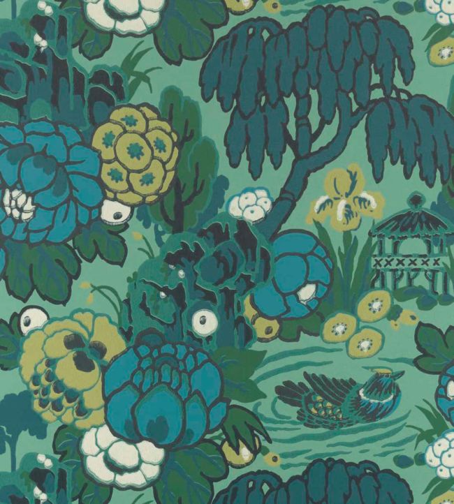 Mandarin Garden Wallpaper in Jade by 1838 Wallcoverings Jane Clayton