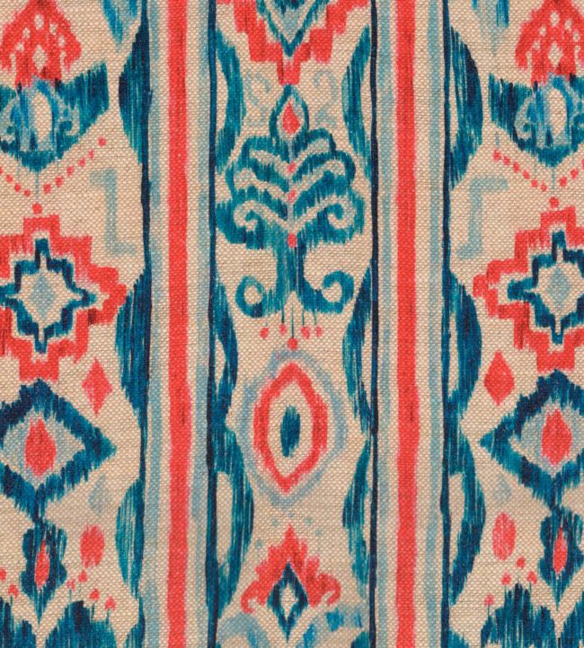 Mediterraneo Ikat Fabric In Indigo Red, Blue Ikat Curtains Uk