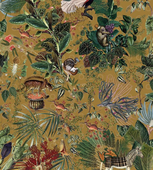 Menagerie Of Extinct Animals Wallpaper in Curry by Moooi Jane Clayton