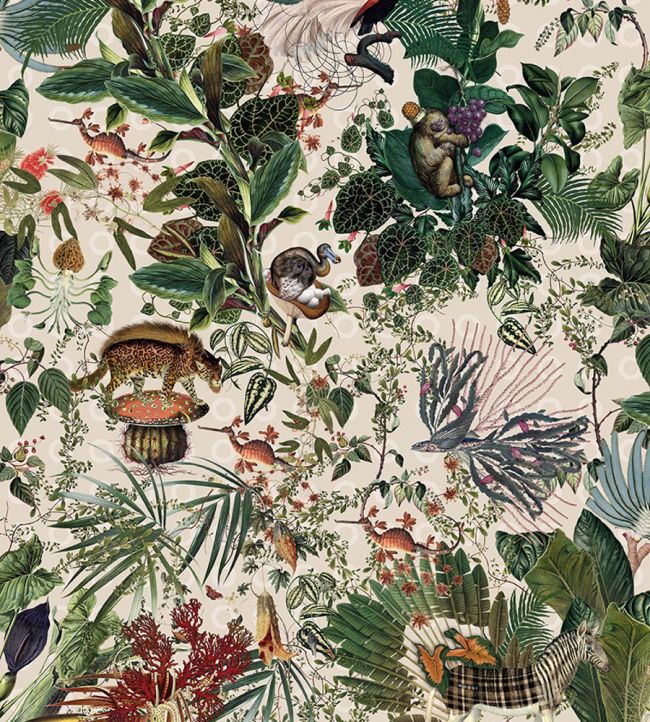 Menagerie Of Extinct Animals Wallpaper in Ivory by Moooi | Jane Clayton
