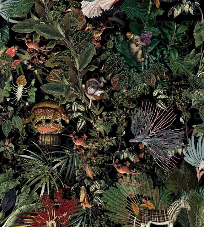 Menagerie Of Extinct Animals Wallpaper in Raven by Moooi Jane Clayton