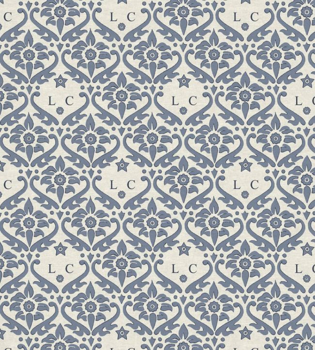 Monogram Damask Fabric by Warner House Blue