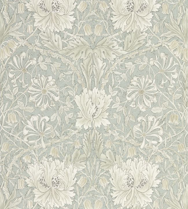 Pure Honeysuckle & Tulip Wallpaper by Morris & Co Grey Blue