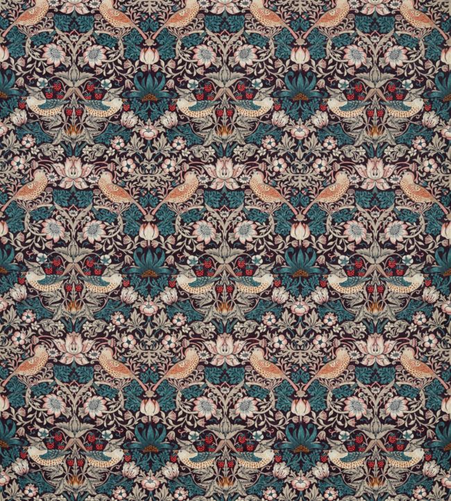 Strawberry Thief Velvet Fabric by Morris & Co Mulberry/Slate