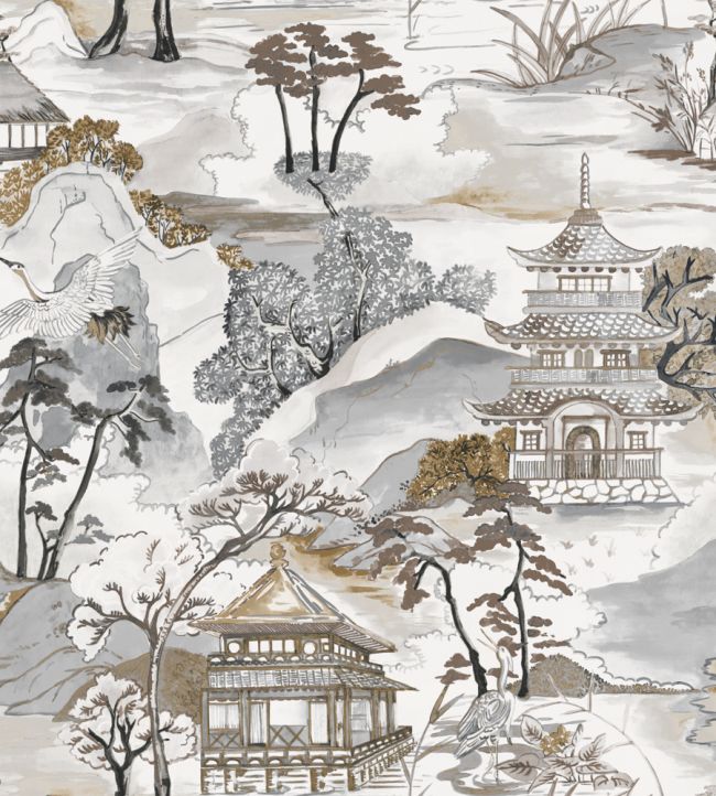 Nara Wallpaper by Casamance Blanc / Mordore