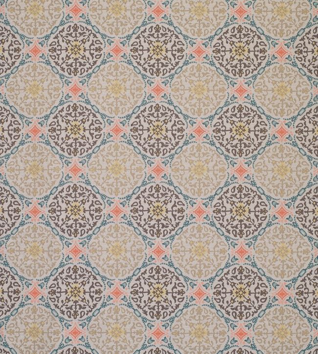 La Moulade Fabric by Nina Campbell Beige/Teal/Chocolate