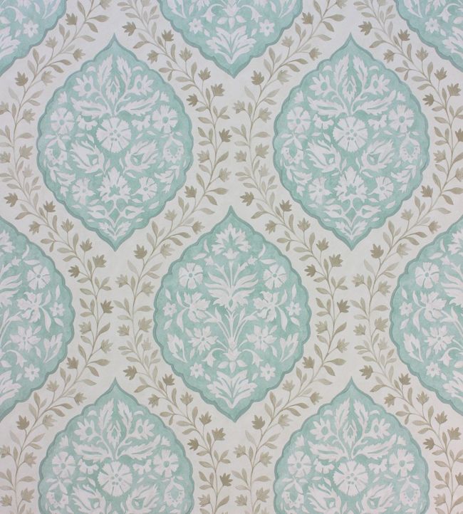 Marguerite Wallpaper by Nina Campbell Aqua/Taupe