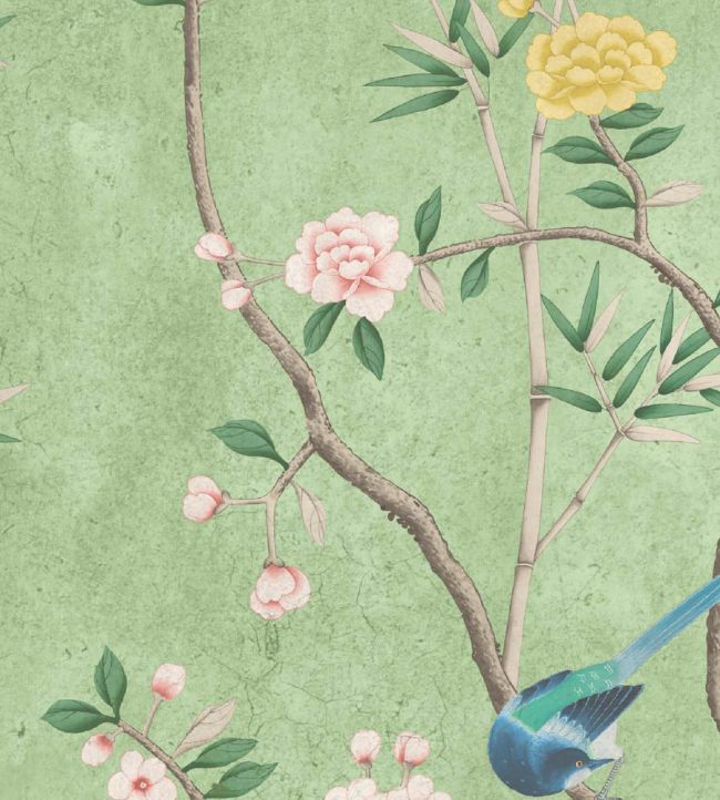 Chinoiserie Onism Fabric in Apple Green by Woodchip