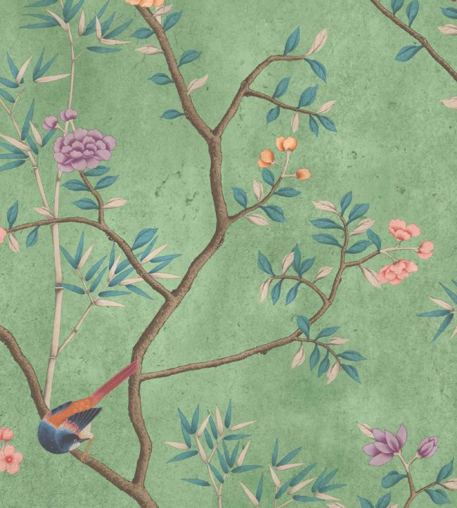 Chinoiserie Onism Fabric in Spring Green by Woodchip