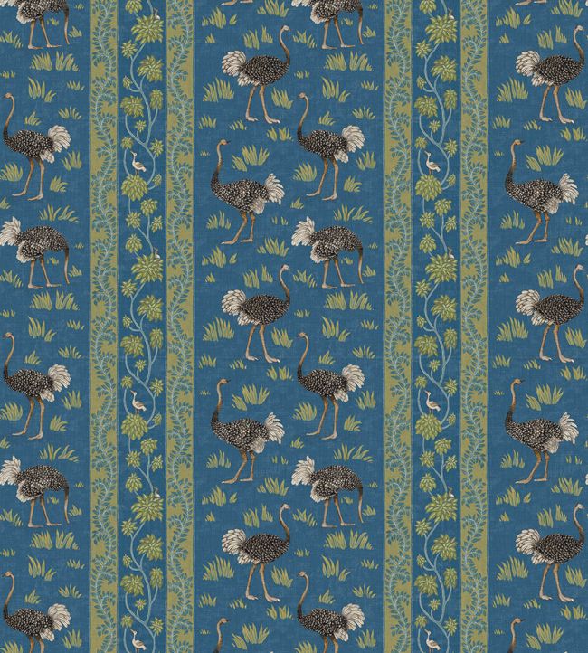Ostrich Stripe Wallpaper by Josephine Munsey Bright Blue
