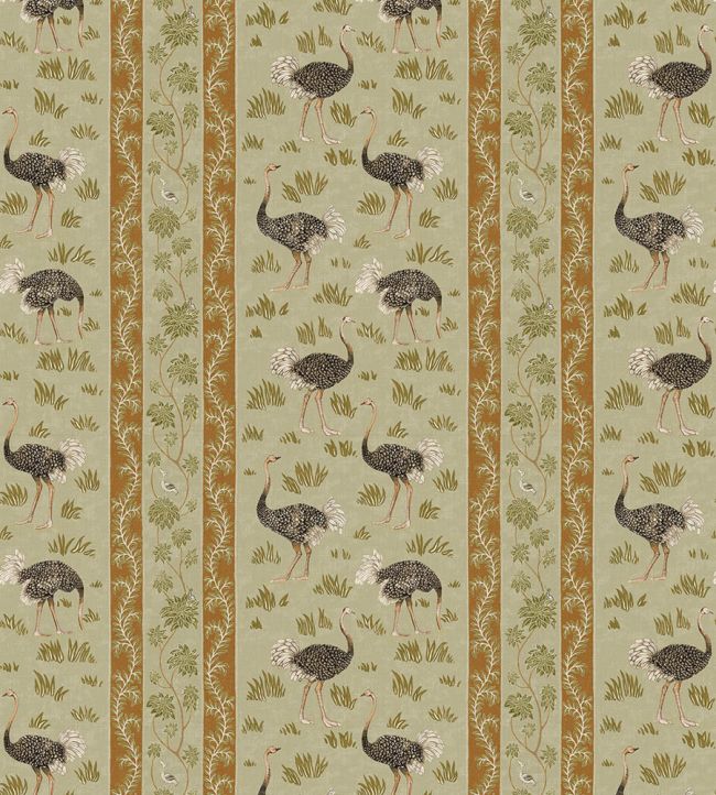 Ostrich Stripe Wallpaper by Josephine Munsey Olive and Orange