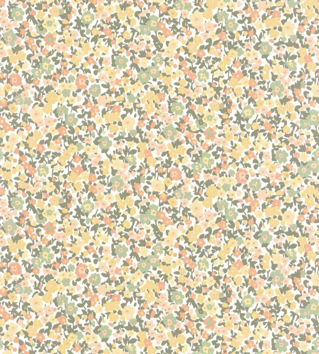 Pansy Wallpaper by Casadeco Kaki / Corail / Jaune