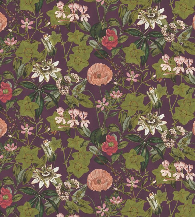Passiflora Fabric by Clarke & Clarke Mulberry