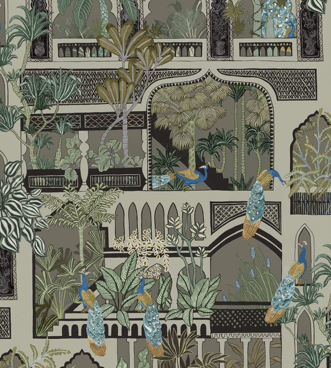 Peacock Arches Wallpaper by Josephine Munsey Mushroom Grey