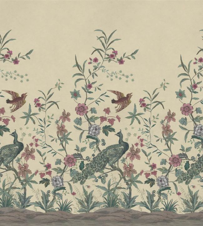 Peacock Toile Scene 1 Mural by Designers Guild Parchment