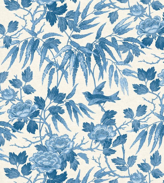 Peonies Fabric by Warner House China Blue