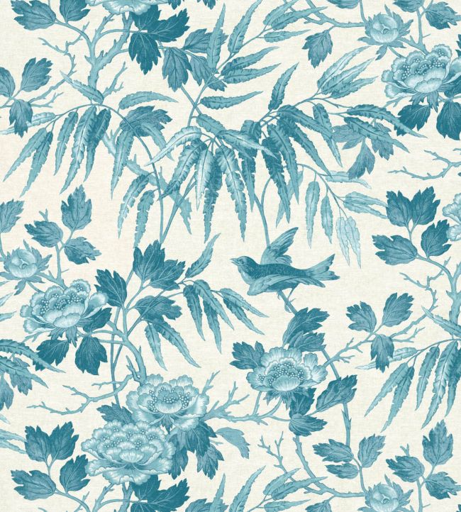 Peonies Fabric by Warner House Teal