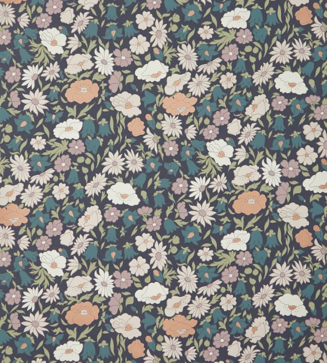 Poppy Meadowfield Wallpaper by Liberty Pewter Blue