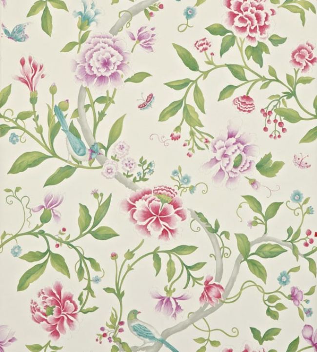 Porcelain Garden Wallpaper by Sanderson Magenta/Leaf Green