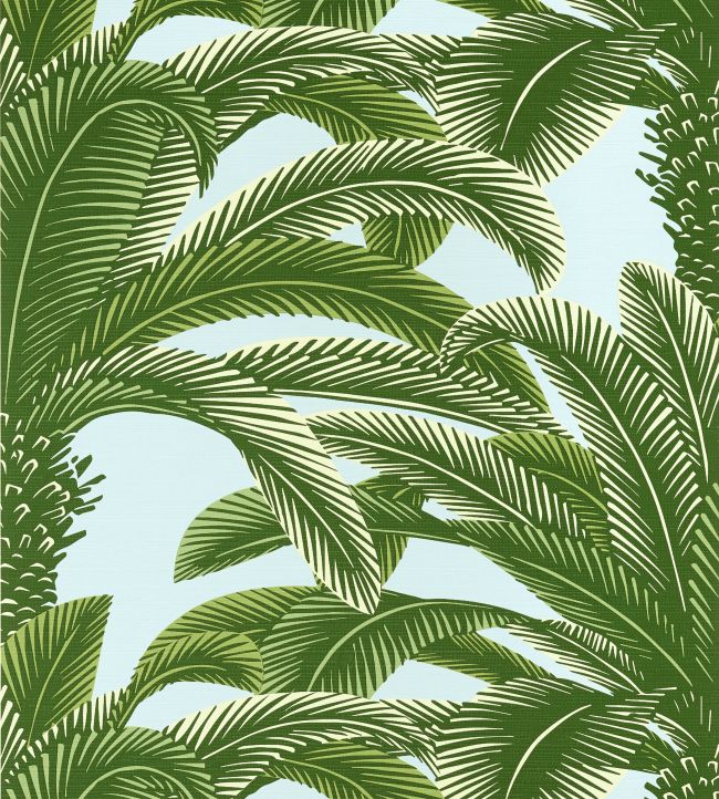 Queen Palm Wallpaper in Green and Blue by Thibaut Jane Clayton