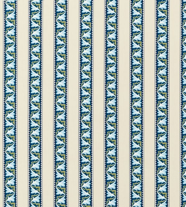Red Car Stripe Fabric by Morris & Co Indigo/Linen