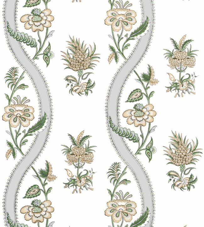 Ribbon Floral Wallpaper in Green by Thibaut | Jane Clayton