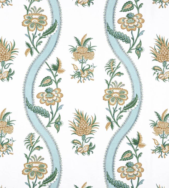 Ribbon Floral Fabric by Thibaut Seaglass and Gold