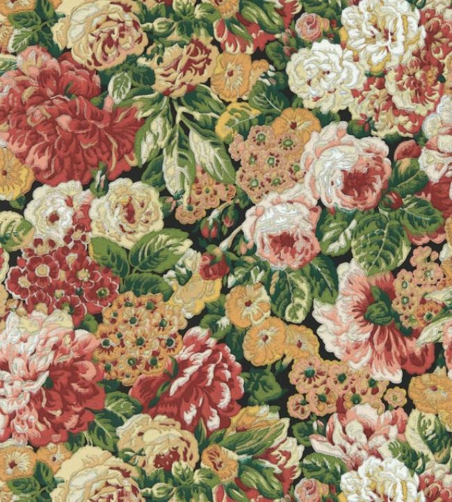 Rose And Peony Wallpaper by Sanderson Amanpuri Red/Devon Green