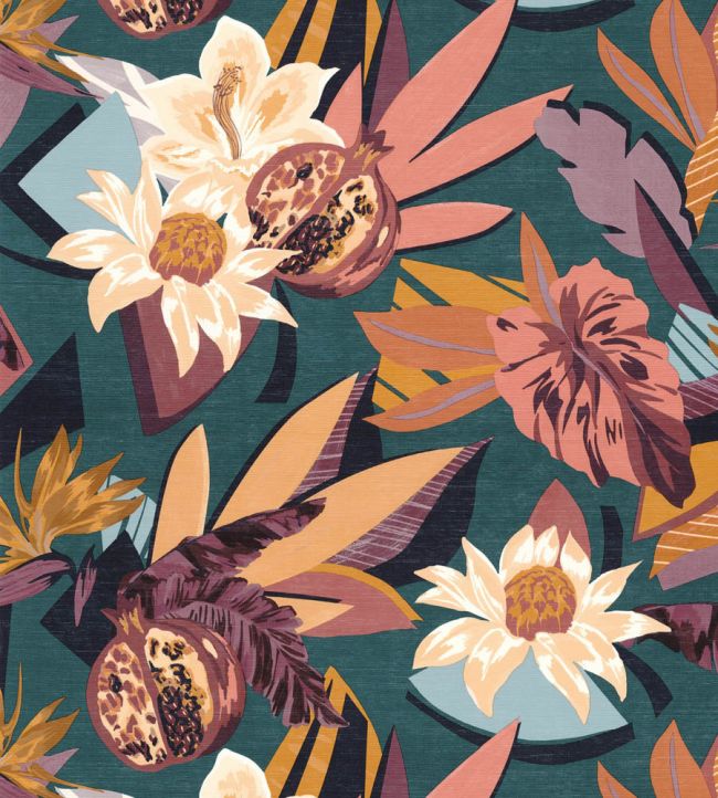 Salvador Wallpaper by Casamance Petrole/Blush
