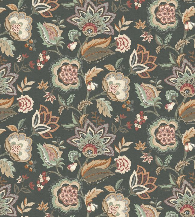 Samode Wallpaper by Osborne & Little Charcoal/Eucalyptus