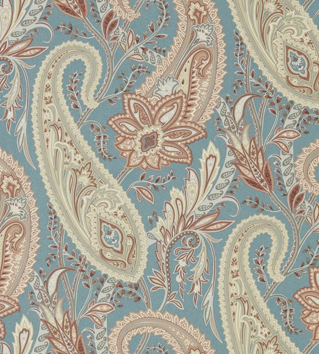 Cashmere Paisley Wallpaper by Sanderson in Teal / Spice Jane Clayton