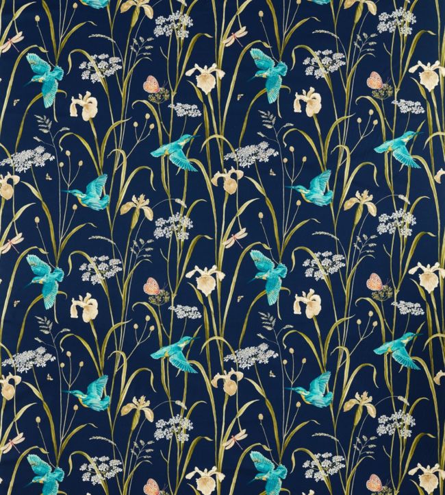 Sanderson-Kingfisher & Iris Blu Navy/Teal tessuto di cotone 100% NATIONAL Trust 