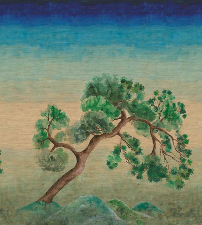 Scene D Arbre Grasscloth Wallpaper mural in Elm by Designers Guild