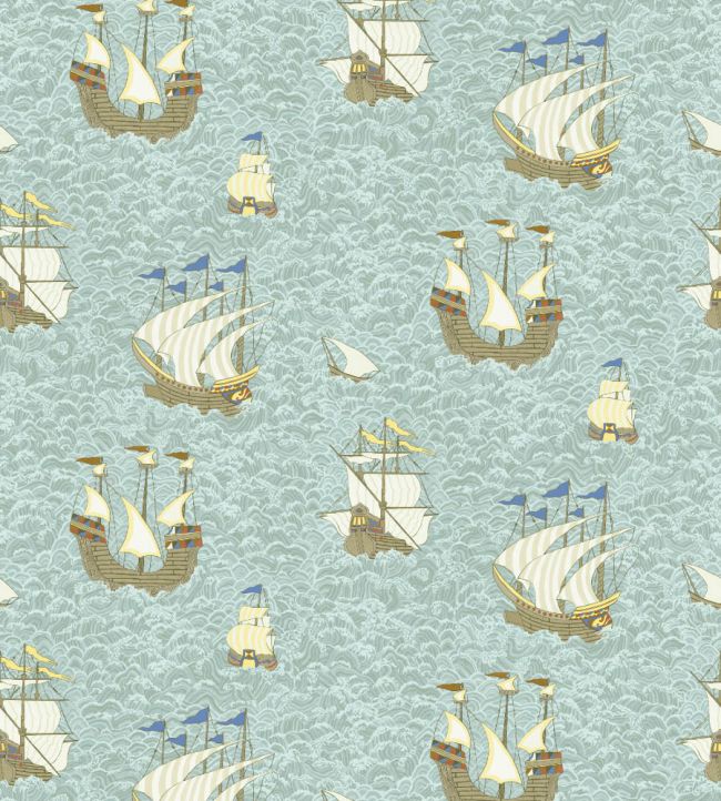 Ships Wallpaper by Josephine Munsey Light Blue