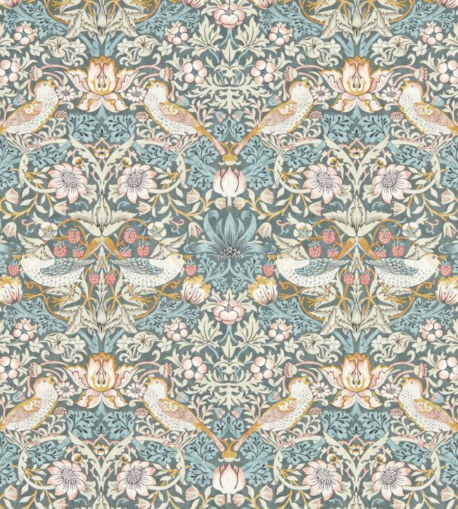 Strawberry Thief Wallpaper by Clarke & Clarke Slate/Blush