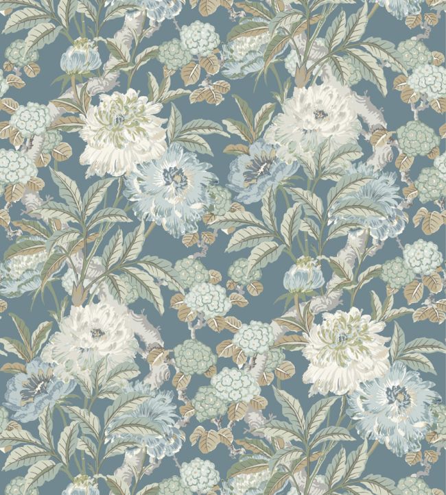 Summer Peony Wallpaper in Denim by GP & J Baker | Jane Clayton