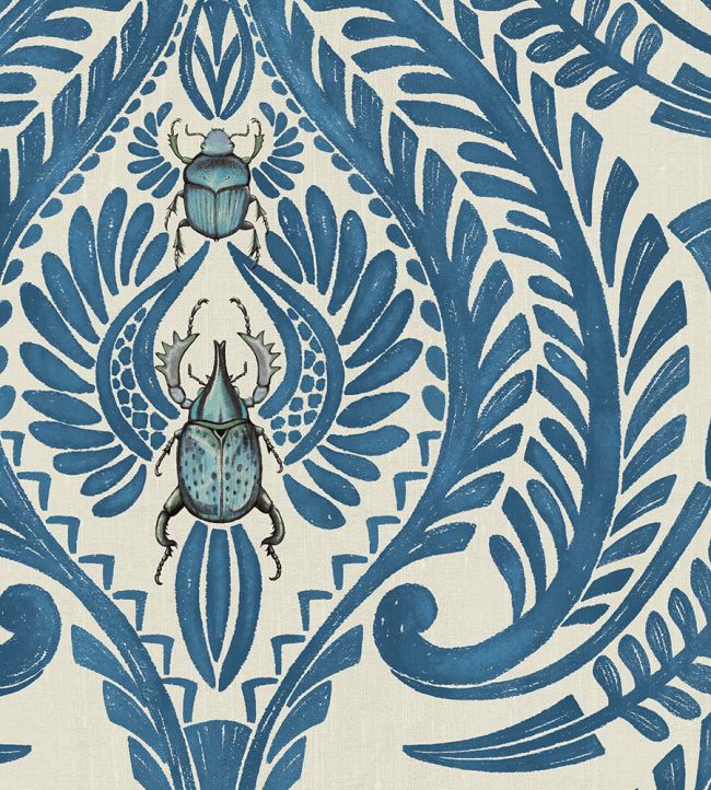 The Great Damask Wallpaper in Azure Blue by Brand McKenzie Jane