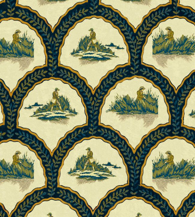 The Hunter Wallpaper in Pale Green by MINDTHEGAP Jane Clayton