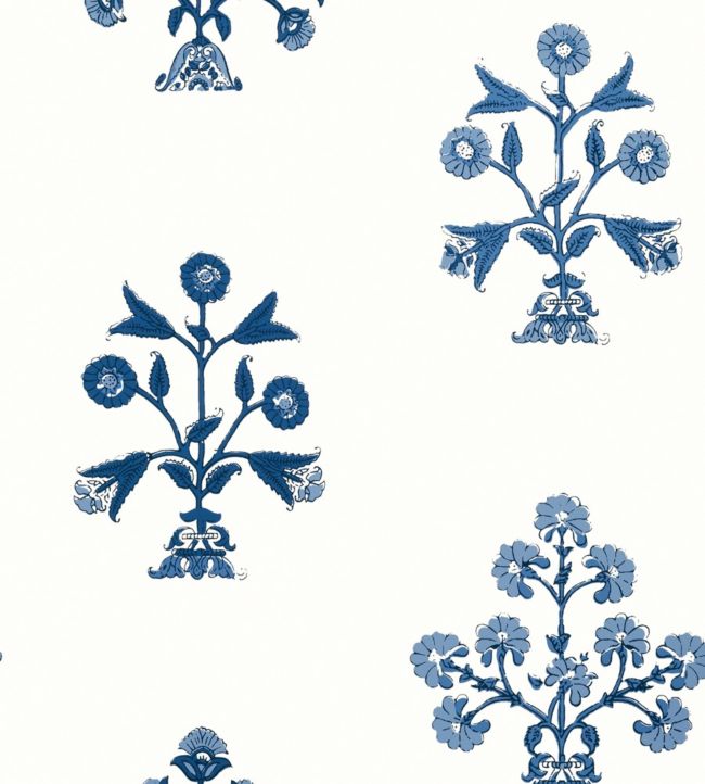 Indian Flower Wallpaper by Thibaut Blue