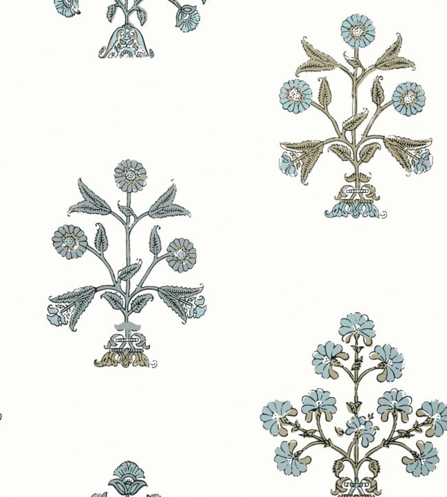 Indian Flower Wallpaper by Thibaut Spa Blue