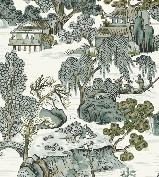 Asian Scenic Wallpaper by Thibaut Grey