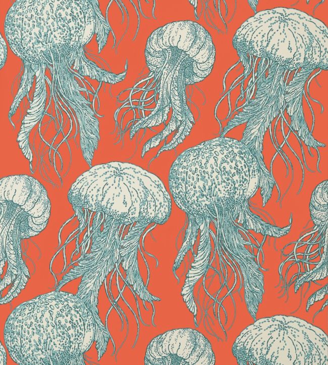 Jelly Fish Bloom Wallpaper by Thibaut Coral/Turquoise