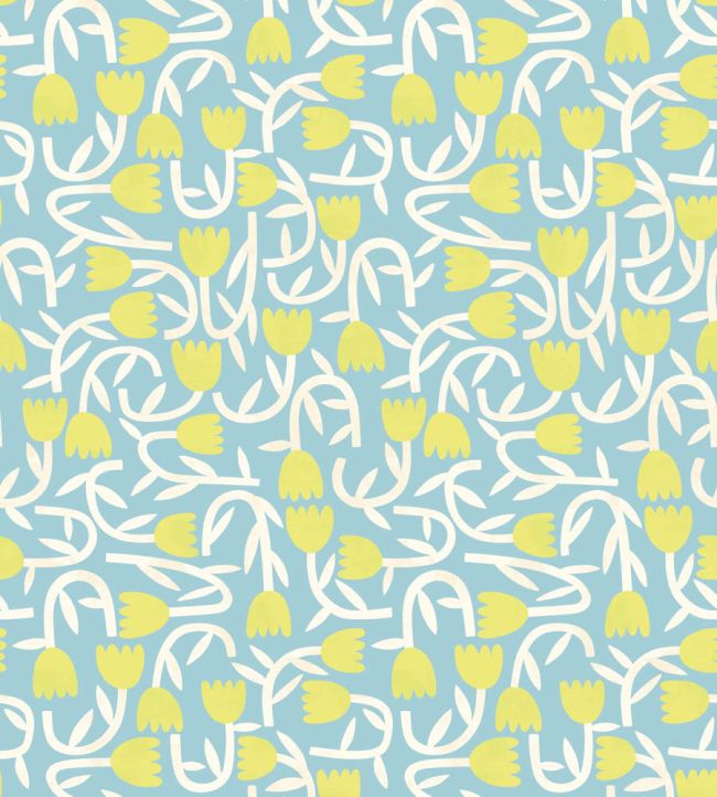 Tiny Tulip Wallpaper by Ohpopsi Lime & Sky