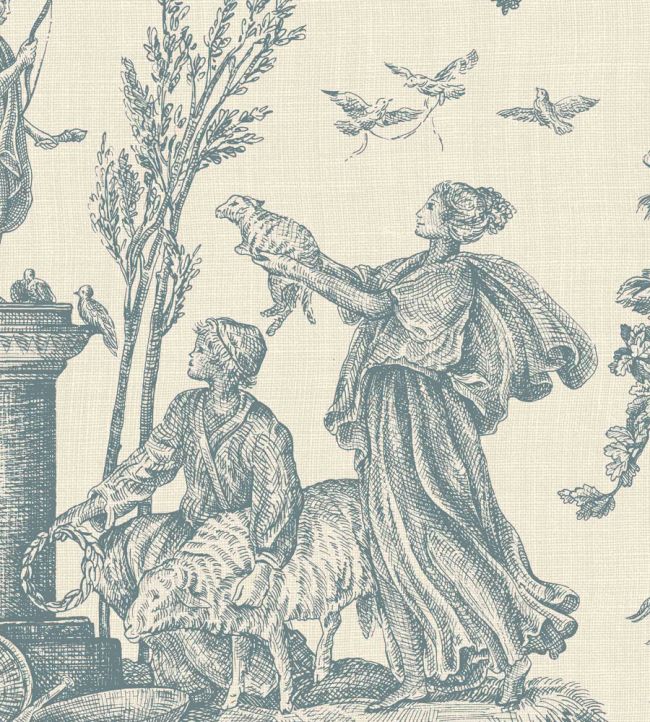 Toile Baptiste Wallpaper by Lewis & Wood Celeste