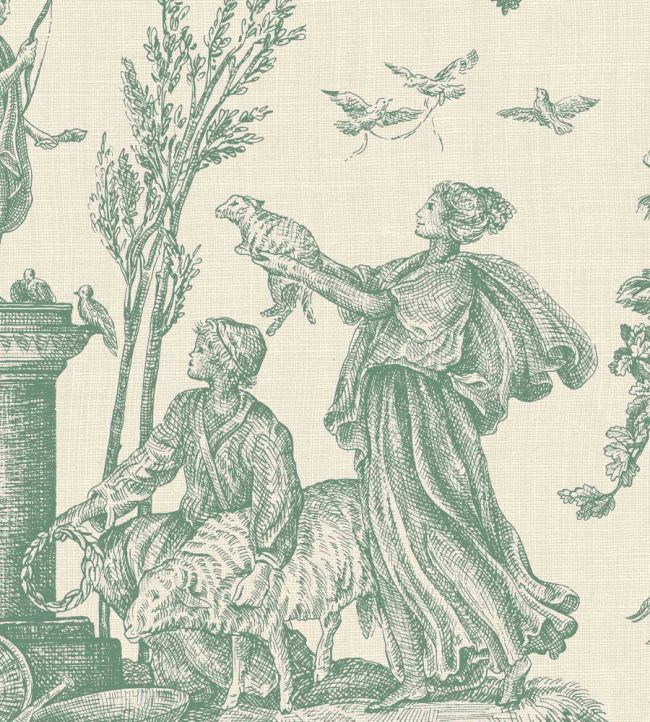 Toile Baptiste Wallpaper by Lewis & Wood Jade