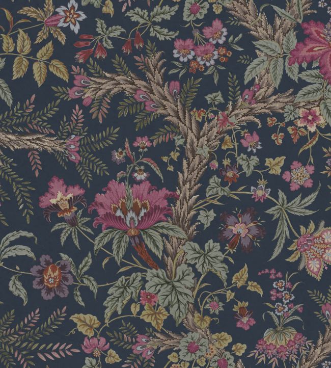 Tree Of Life Velvet Fabric by Warner House Navy