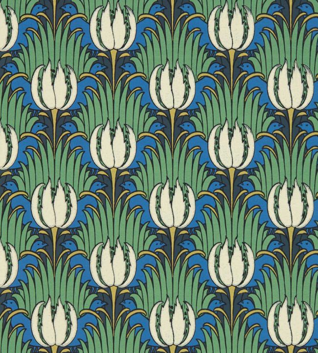 Tulip and Bird Wallpaper in Goblin Green & Raven by Archive | Jane Clayton Tulip and Bird Wallpaper in Goblin Green & Raven by Archive | Jane Clayton