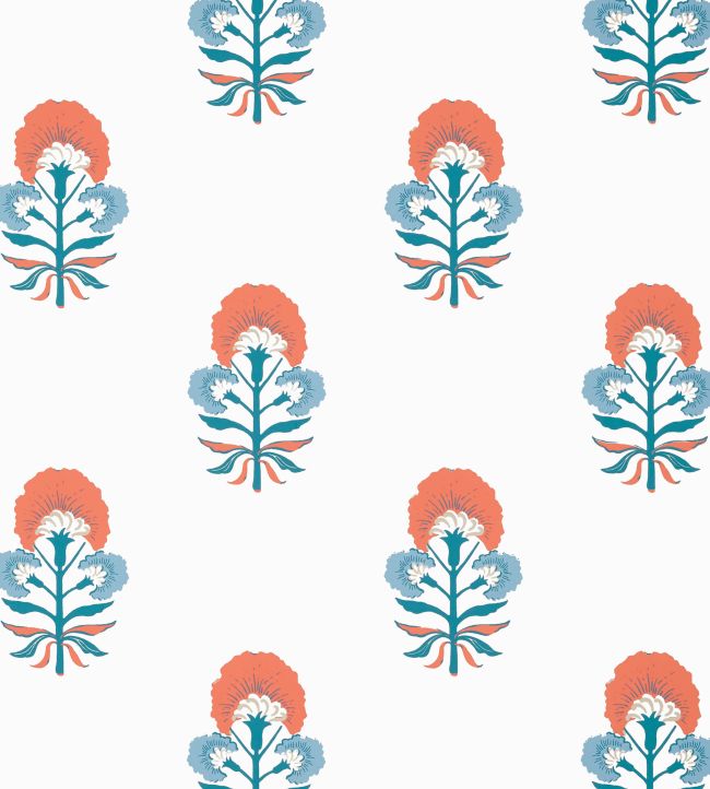 Tybee Bud Wallpaper by Thibaut French Blue and Coral