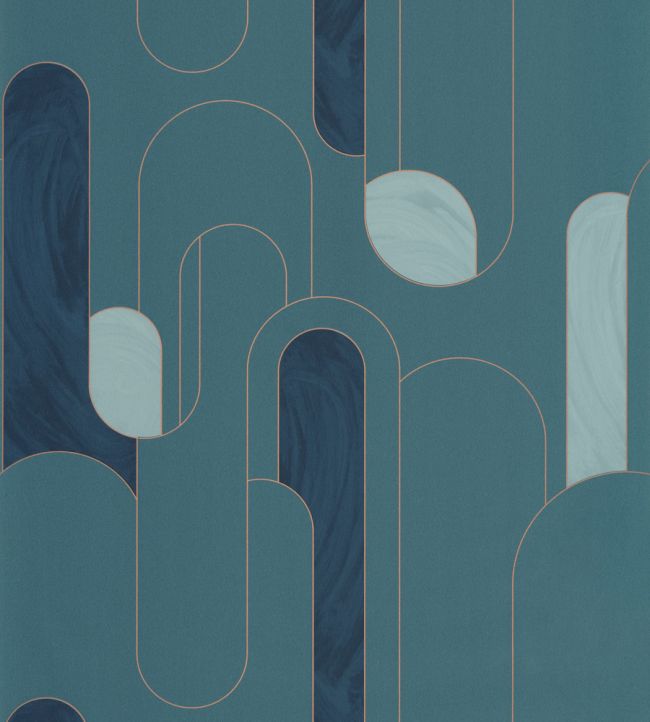 Up and Around Wallpaper by Caselio Bleu Canard Dore