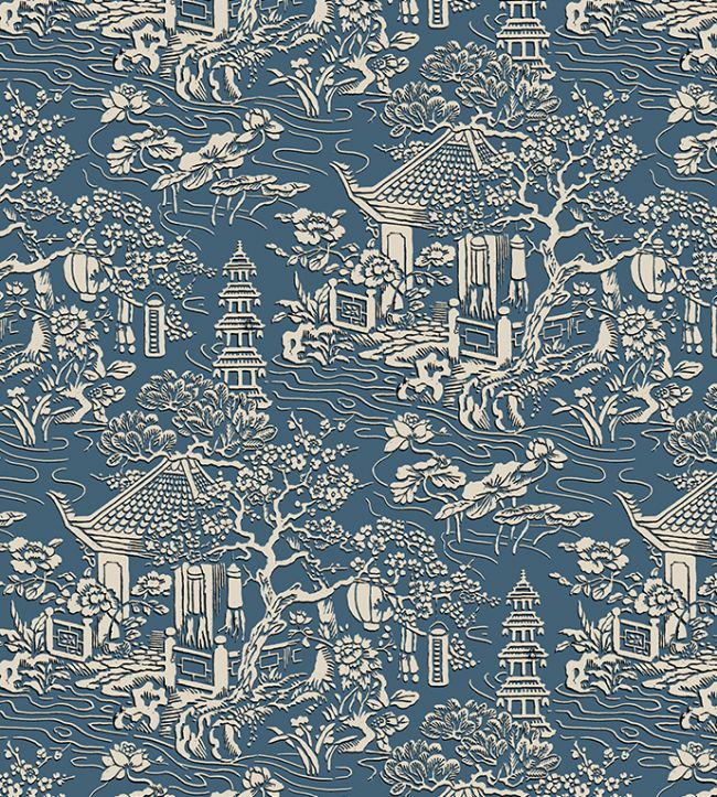 V&A Pagoda Fabric by Arley House French Blue